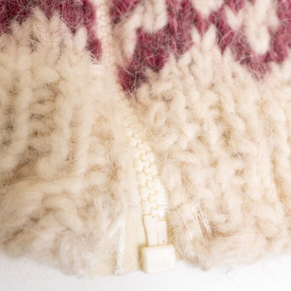 Vintage Fair Isle Sweater Wool Handknitted Nordic Full Zip Cream Blue Purple - Picture 13 of 13